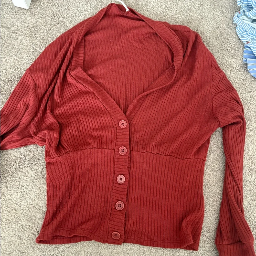 Reformation Burnt Orange V Neck Cardigan Sweater